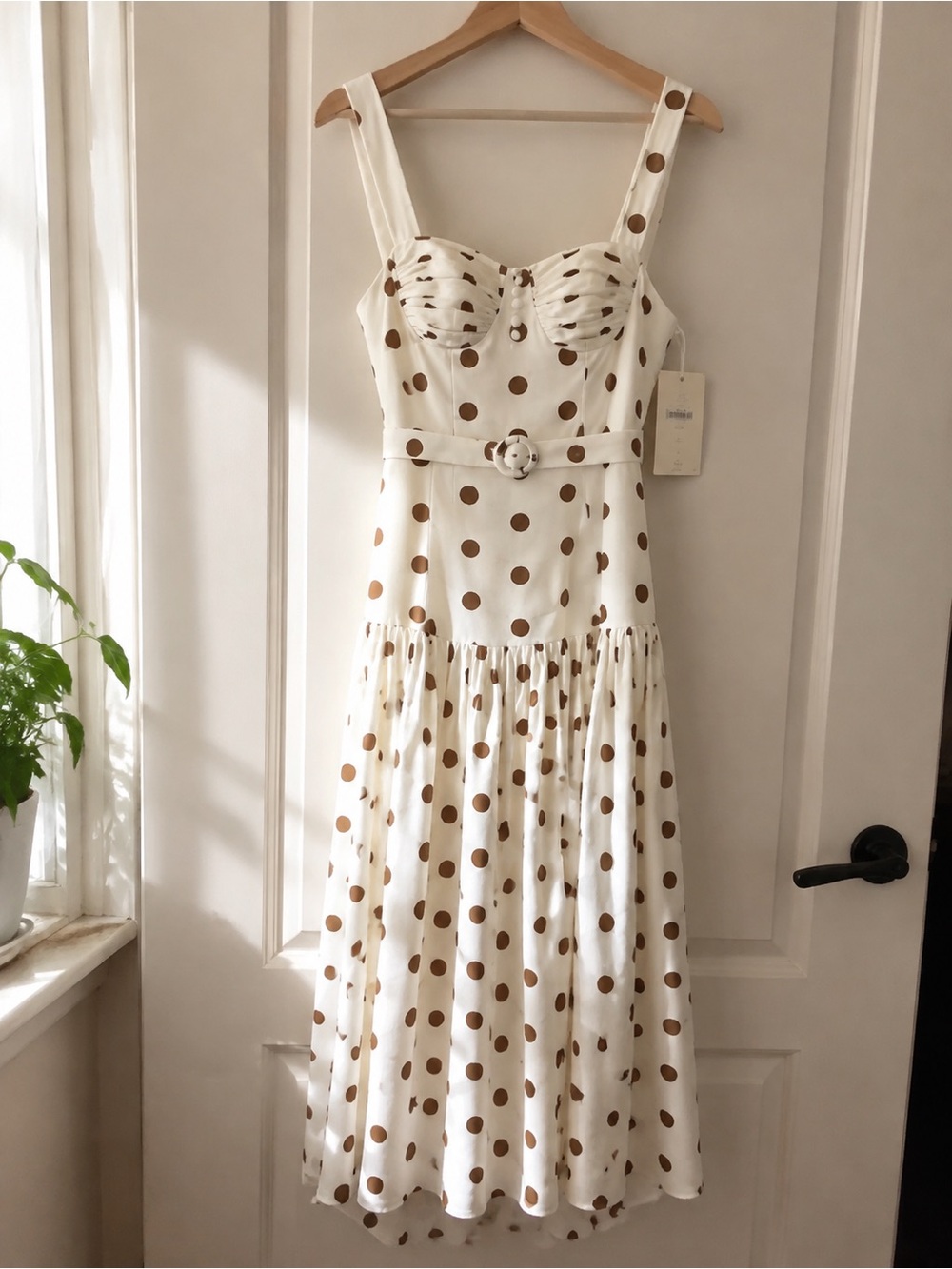 Zimmermann White Midi Dress with Brown Polka Dots - Picture 4 of 4